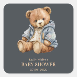 Sticker Carré L'Invitation Baby shower De L'Ours En Teddy Peut A