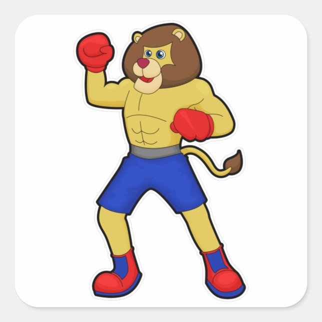 Sticker Carré Lion à la boxe avec gants de boxe (Devant)