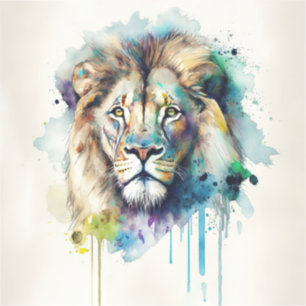 Sticker Carré Lion Aquarelle Majestic