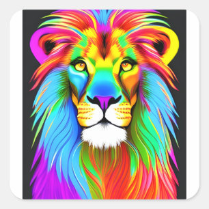 Sticker Carré Lion arc-en-ciel Neon