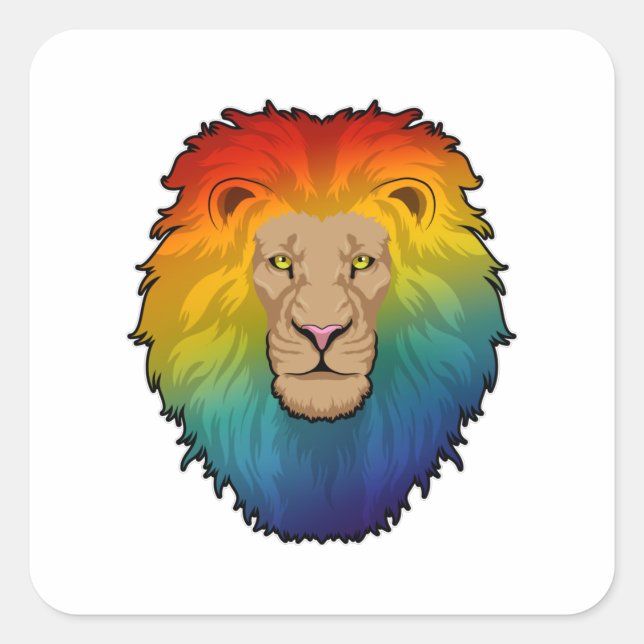 Sticker Carré Lion aux couleurs arc-en-ciel (Devant)