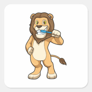 Sticker Carré Lion avec brosse à dents