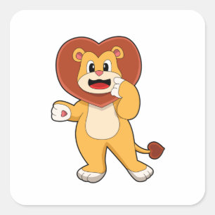 Sticker Carré Lion avec coeur