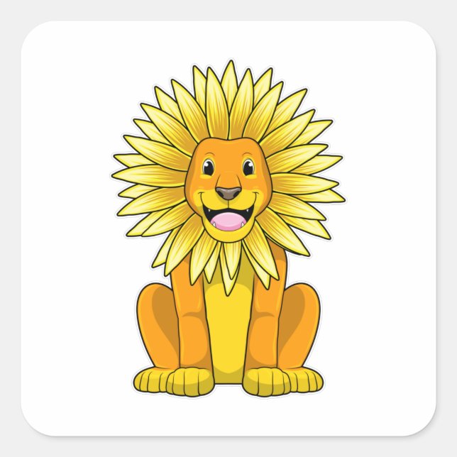 Sticker Carré Lion avec Fleur de tournesol (Devant)