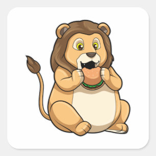 Sticker Carré Lion avec hamburger