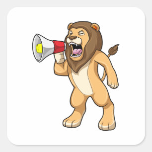 Sticker Carré Lion avec microphone