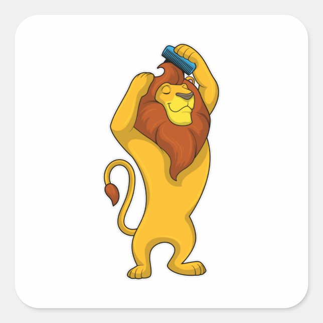 Sticker Carré Lion avec peigne (Devant)