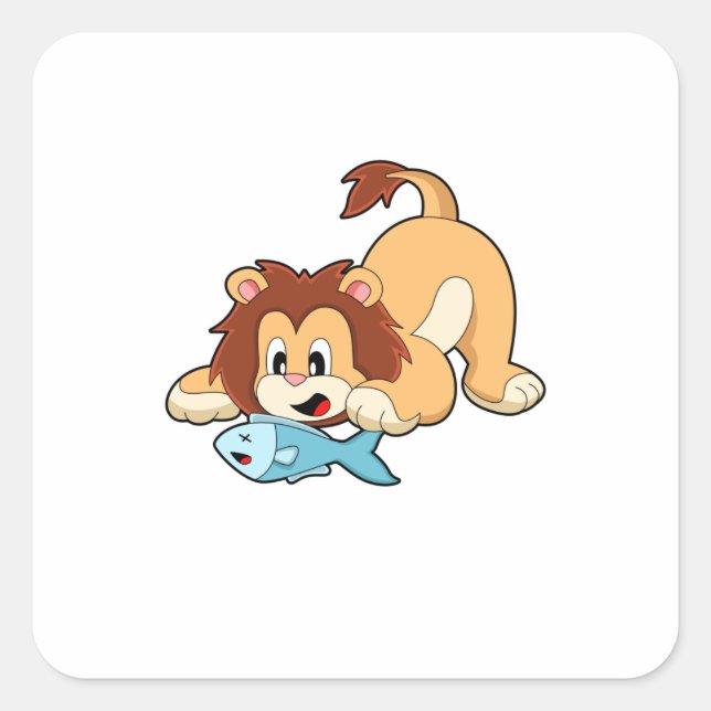 Sticker Carré Lion avec poisson (Devant)