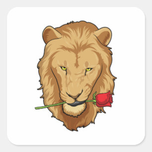 Sticker Carré Lion avec Rose