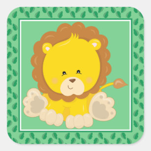 Sticker Carré Lion bébé Safari Animaux Party