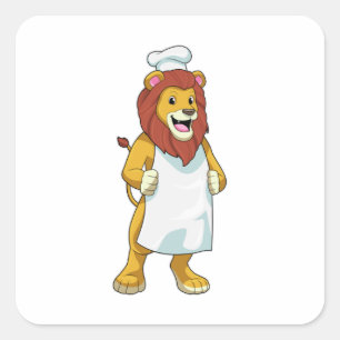 Sticker Carré Lion comme cuisinier avec chef casquette et tablie