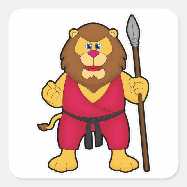 Sticker Carré Lion comme guerrier avec Spear (Devant)