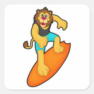 Sticker Carré Lion comme surfer avec Surfer
