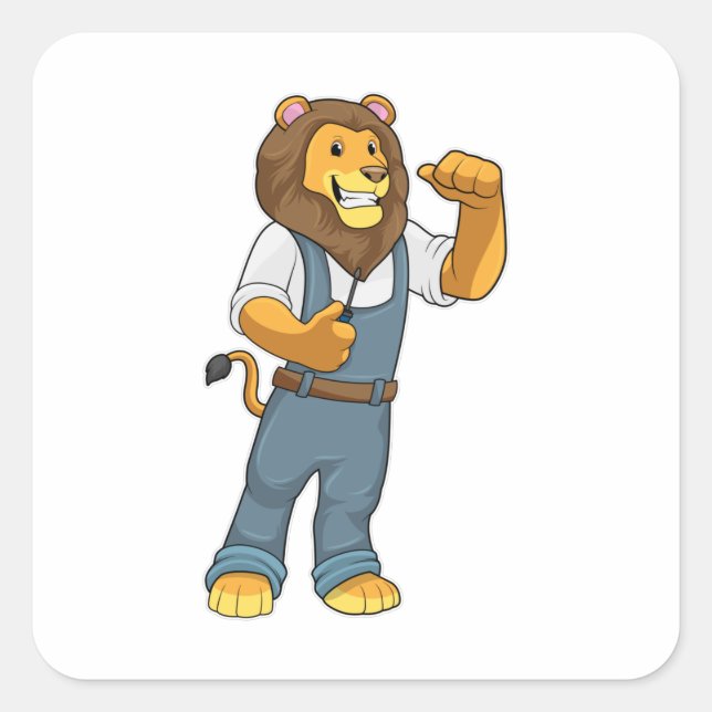 Sticker Carré Lion comme tournevis de Handyman (Devant)