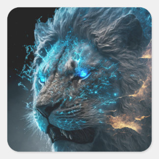 Sticker Carré Lion de feu bleu cosmique