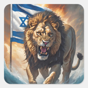 Sticker Carré Lion De Fierce Avec Drapeau Israélien