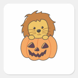 Sticker Carré Lion En Citrouille Orange Koalas Lion Halloween
