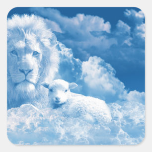 Sticker Carré Lion et agneau dans les nuages