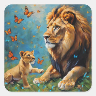 Sticker Carré Lion Et Cub
