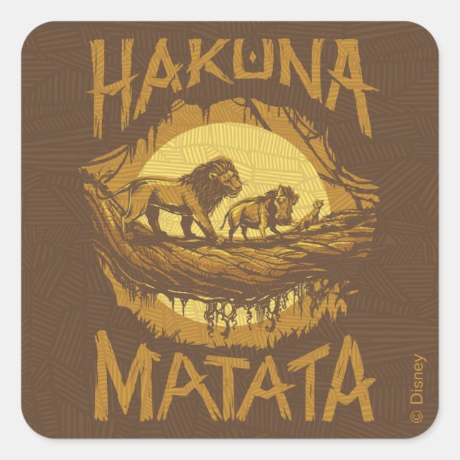 Sticker Carré Lion King | Design de coupe de bois "Hakuna Matata (Devant)