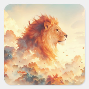 Sticker Carré Lion majestueux parmi des nuages radieux