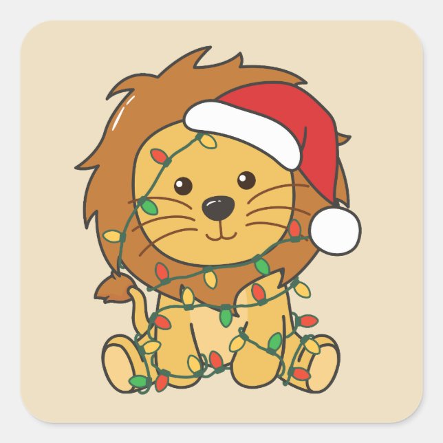 Sticker Carré Lion Noël Animaux d'hiver Lions de vacances (Devant)