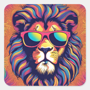 Sticker Carré Lion portant des lunettes de soleil