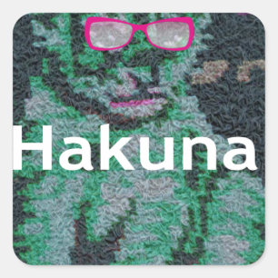 Sticker Carré Lion vert avec lunettes roses "Hakuna Matata" Art