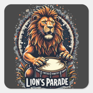 Sticker Carré Lion's Drum Parade drôle d'art : Majestic Lion Imp