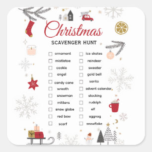 Sticker Carré Liste de chasse au trésor de Noël Art