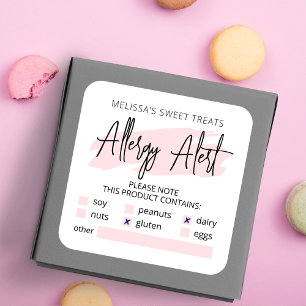 Sticker Carré Liste de contrôle des alertes d'allergie rose fémi