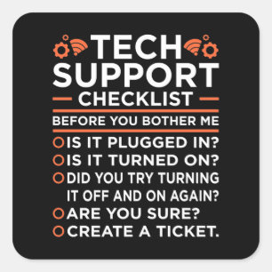 Sticker Carré Liste de contrôle du support technique Programmeu