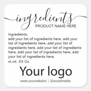 Sticker Carré Liste minimaliste simple des ingrédients noirs et