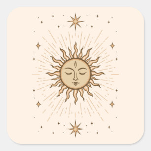 Sticker Carré Litha Visage Solaire Céleste Art du Solstice d'Été