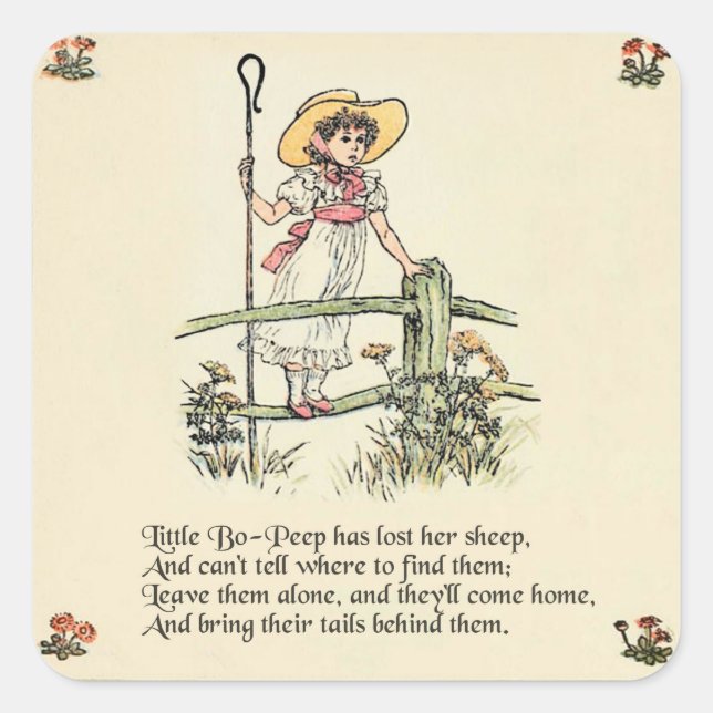 Sticker Carré Little Bo-Peep : Pépinière classique Kate Greenawa (Devant)