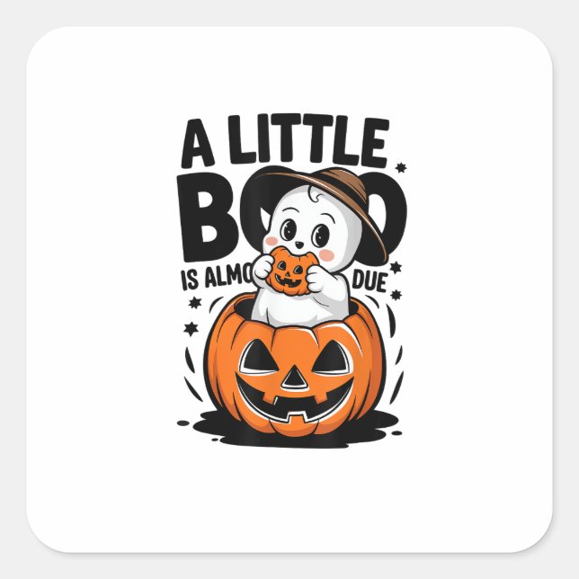 Sticker Carré Little Boo Est Presque Dû Mignonne Grossesse Hallo (Devant)