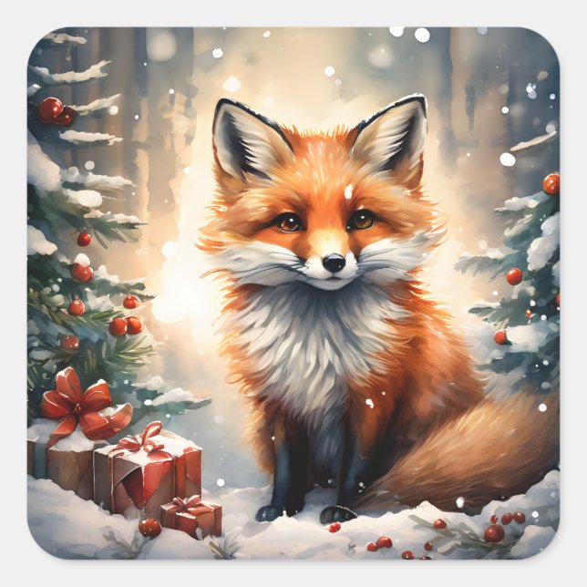 Sticker Carré Little Christmas Fox (Devant)