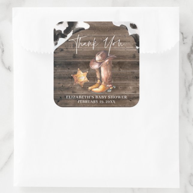 Sticker Carré Little Cowboy | Western Baby shower Favour (Sac)