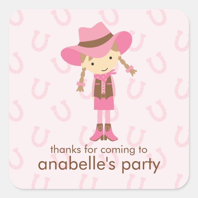 Sticker Carré Little Cowgirl Western fête d'anniversaire (Devant)