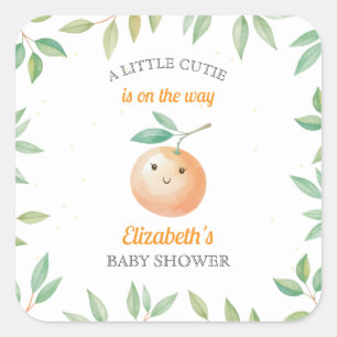 Sticker Carré Little Cutie arrive bientôt Fête de bébé orange