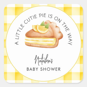 Sticker Carré Little Cutie Pie Jaune En vichy Plaid Baby shower