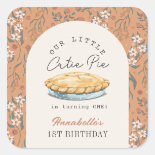 Sticker Carré Little Cutie Pie Orange Floral Girl 1er anniversai