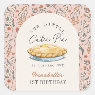 Sticker Carré Little Cutie Pie Rose Floral Girl 1er anniversaire