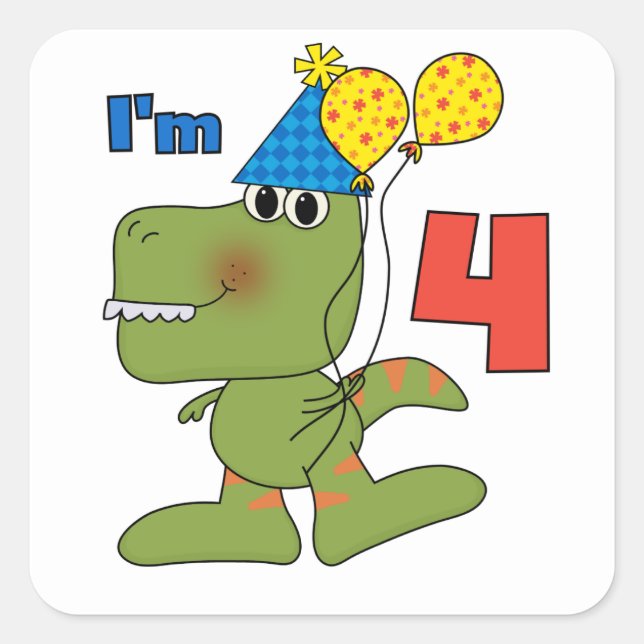 Sticker Carré Little Dino 4th Birthday Tshirts et cadeaux (Devant)