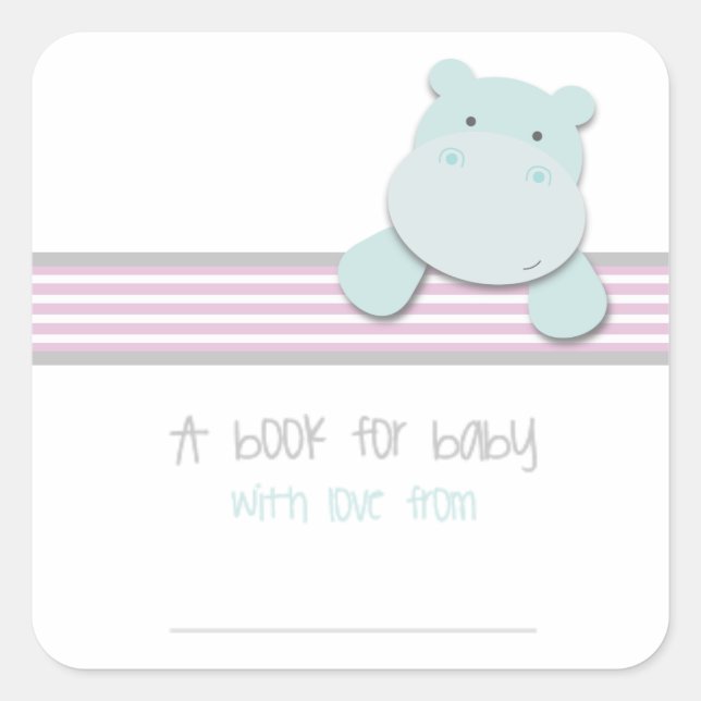 Sticker Carré Little Hippo - Livre pour bébé {Pink} | Plaques (Devant)