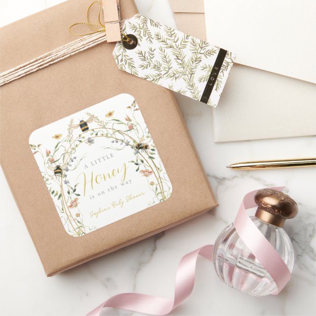 Sticker Carré Little Honey Wildflower Bee Baby Shower (Cadeaux)