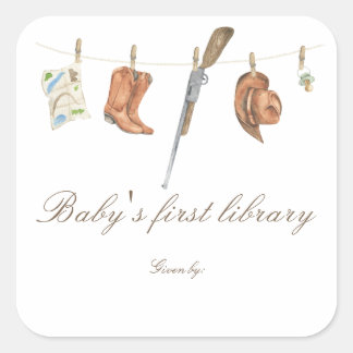 Sticker Carré Little Hunter Baby shower - baby's first library