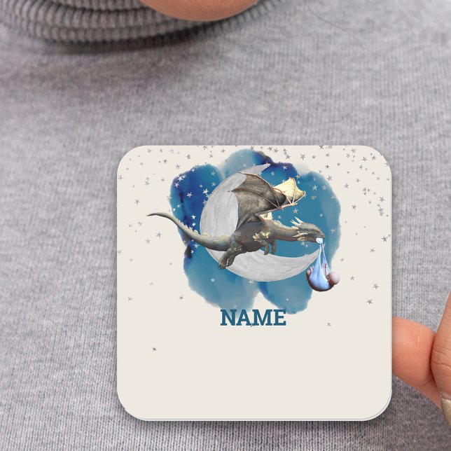 Sticker Carré Little Knight Dragon Stars Nom Baby shower de bali (Créateur téléchargé)