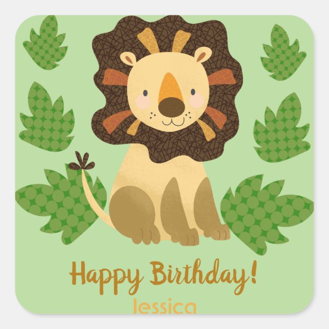 Sticker Carré Little Lion Nom personnalisé Fête d'anniversaire (Devant)
