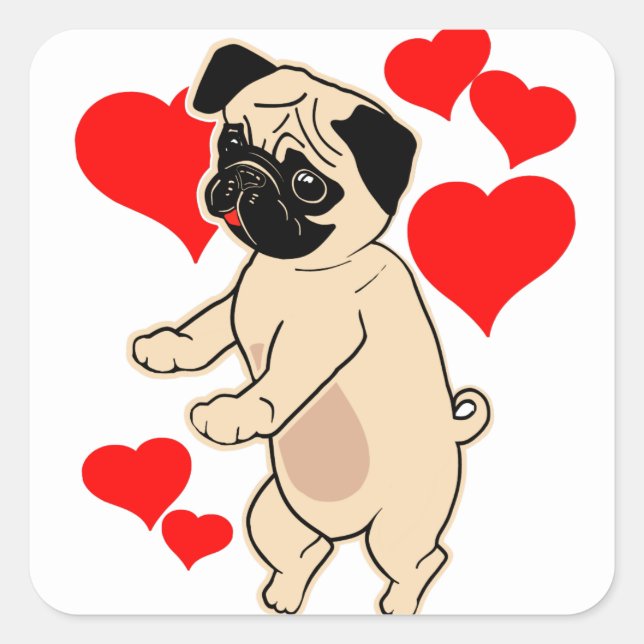 Sticker Carré Little Love Carlin Flossing Valentine Chien (Devant)